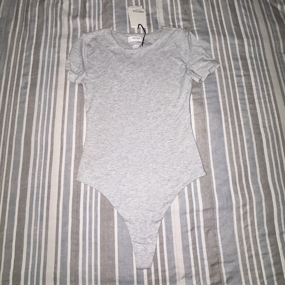 Aritzia Contour Tank Bodysuit Round Neck Gray Size X-Small Thong NWT
